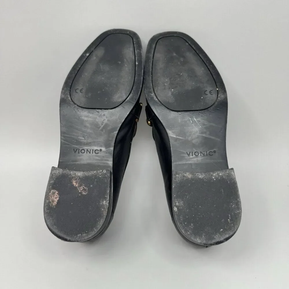 Vionic Mizelle Chain Orthotic Loafer Black Leather Size 7
